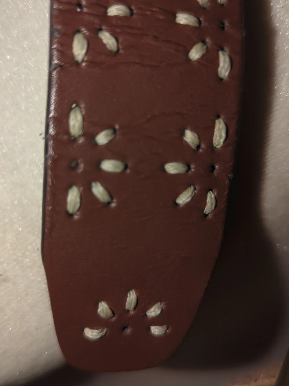 2 Brown Leather/Faux Leather Cutout Embroidered Belt with Decorative Buckle